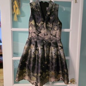 Vince Camuto Black and White Sleeveless Fit and Flare Mini Dress